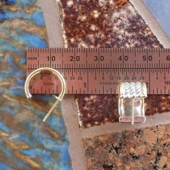 Rare & Retired David Yurman Origami Hoop Earrings - 18K/925 - DY Backs - Picture 8 of 8